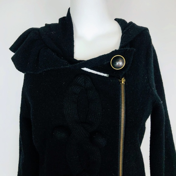 Sparrow Black Felted Wool Hooded Zip Cardigan - Picture 3 of 6